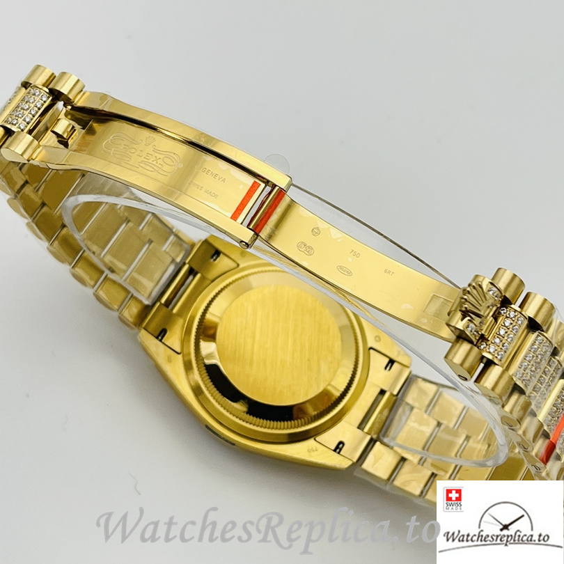 Swiss Rolex Day Date Replica Yellow Gold and Diamonds strap 36MM Diamonds Dial - WatchesReplica.is