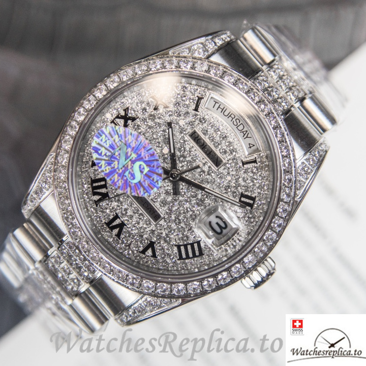 Swiss Rolex Day Date Replica Stainless steel strap 40MM - WatchesReplica.is