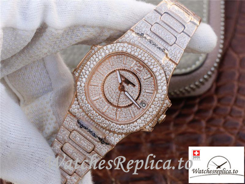 Swiss Patek Philippe Nautilus Jumbo Replica 7021/1R-001 Diamonds Strap 40MM - WatchesReplica.is