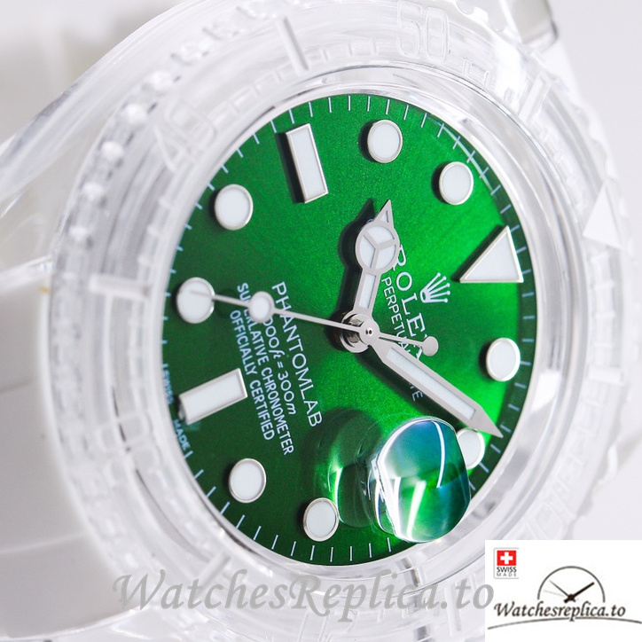 Swiss Rolex Submariner Replica Rubber strap 40MM PHANTOMLAB&ROLEX Green Dial - WatchesReplica.is