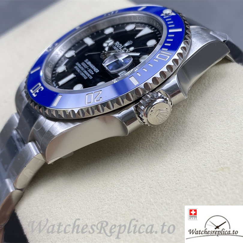 Swiss Rolex Submariner Replica Stainless steel strap 41MM Black Dial Blue Case - WatchesReplica.is