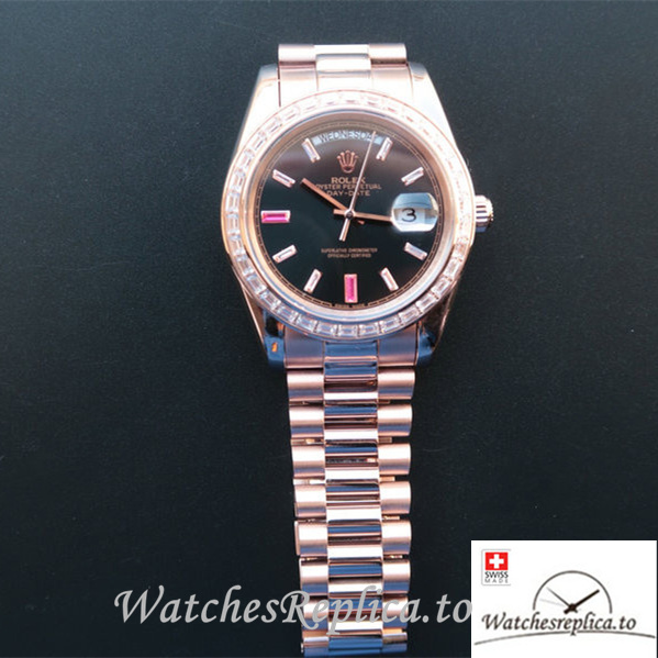Swiss Rolex Day-Date Replica 218399 Rose Gold strap 41MM - WatchesReplica.is