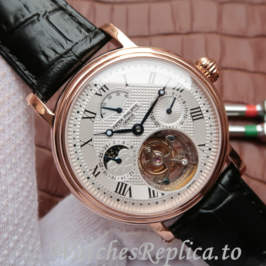 Patek Philippe Replica Complications Leather strap 42MM - WatchesReplica.is