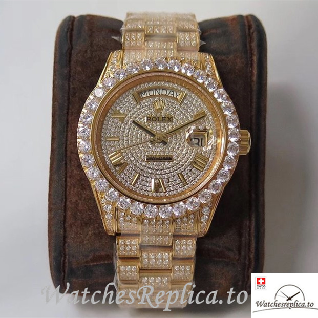 Swiss Rolex Day Date Replica Yellow Gold strap 40MM - WatchesReplica.is