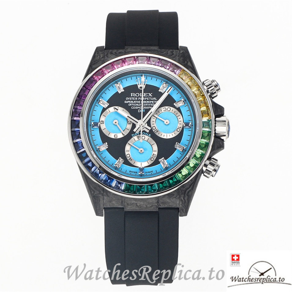 Swiss Rolex Daytona Replica Black Rubber strap 40MM Blue Dial - WatchesReplica.is