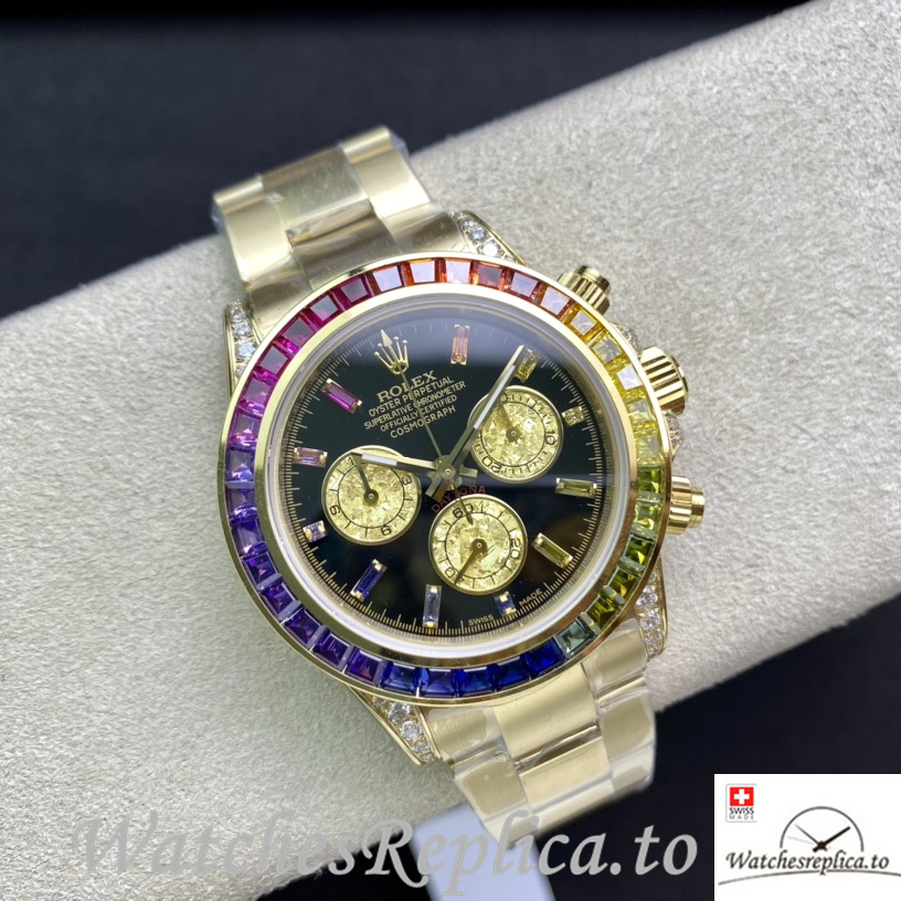 Swiss Rolex Daytona 116598RBOW Replica Yellow Gold strap 40MM - WatchesReplica.is