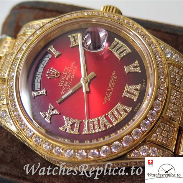 Swiss Rolex Day Date Replica Yellow Gold strap 40MM - WatchesReplica.is