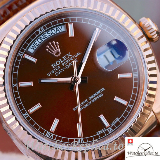Swiss Rolex Day-Date Replica 118135 Leather strap 36MM - WatchesReplica.is
