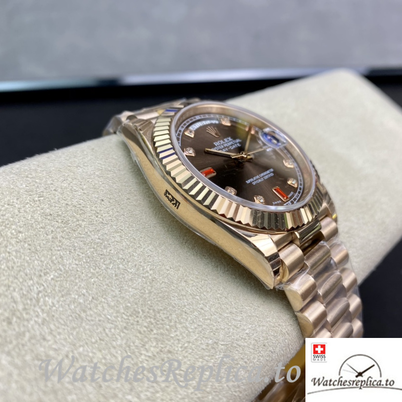 Swiss Rolex Day Date Replica 218235 Rose Gold strap 40MM - WatchesReplica.is
