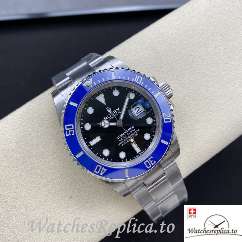 Swiss Rolex Submariner Replica Stainless steel strap 41MM Black Dial Blue Case - WatchesReplica.is