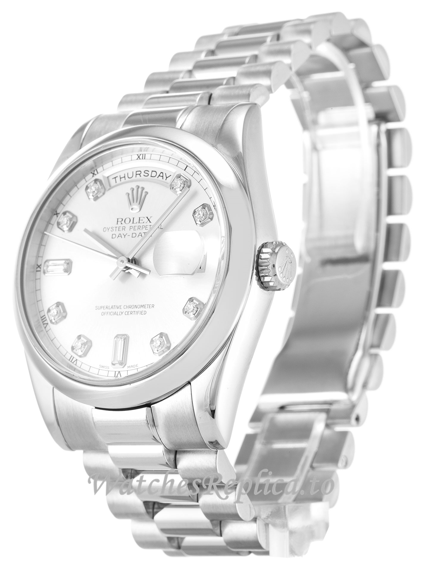 Rolex Day-Date Silver Diamond Dial 118209 - WatchesReplica.is