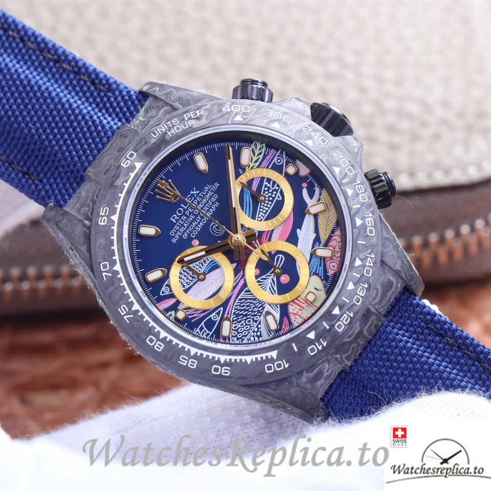 Swiss Rolex Daytona Replica Blue Canvas strap 40MM Blue Dial - WatchesReplica.is
