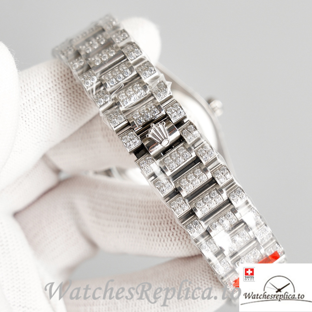 Swiss Rolex Datejust Green Roman Markers Full Diamond Dial 41MM Replica Watch - WatchesReplica.is