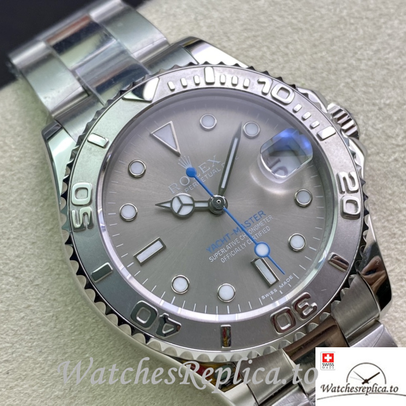 Swiss Rolex Yacht Master Replica Stainless steel strap 34MM Ladies Grey Dial - WatchesReplica.is