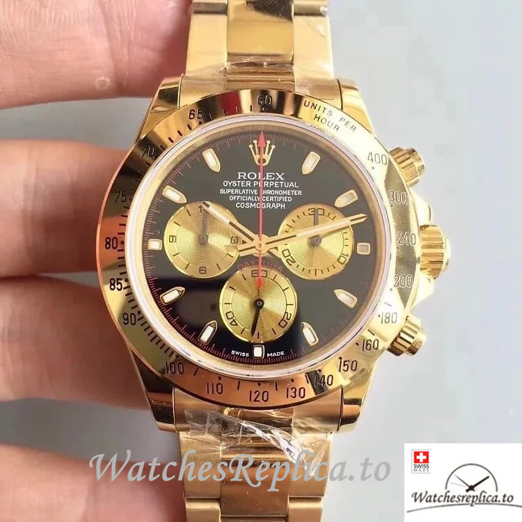 Swiss Rolex Daytona Replica 116508-0009 Yellow Gold strap 40MM - WatchesReplica.is