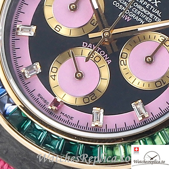 Swiss Rolex Daytona Replica Pink Canvas strap 40MM Pink Dial - WatchesReplica.is