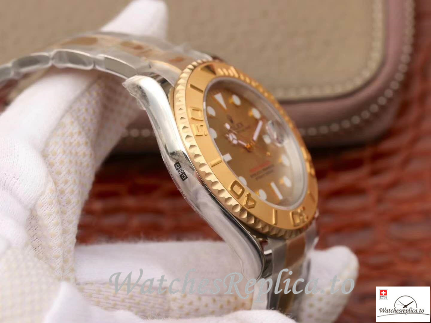 Swiss Rolex Yacht Master Replica 116623 001 Gold Bezel 40MM - WatchesReplica.is