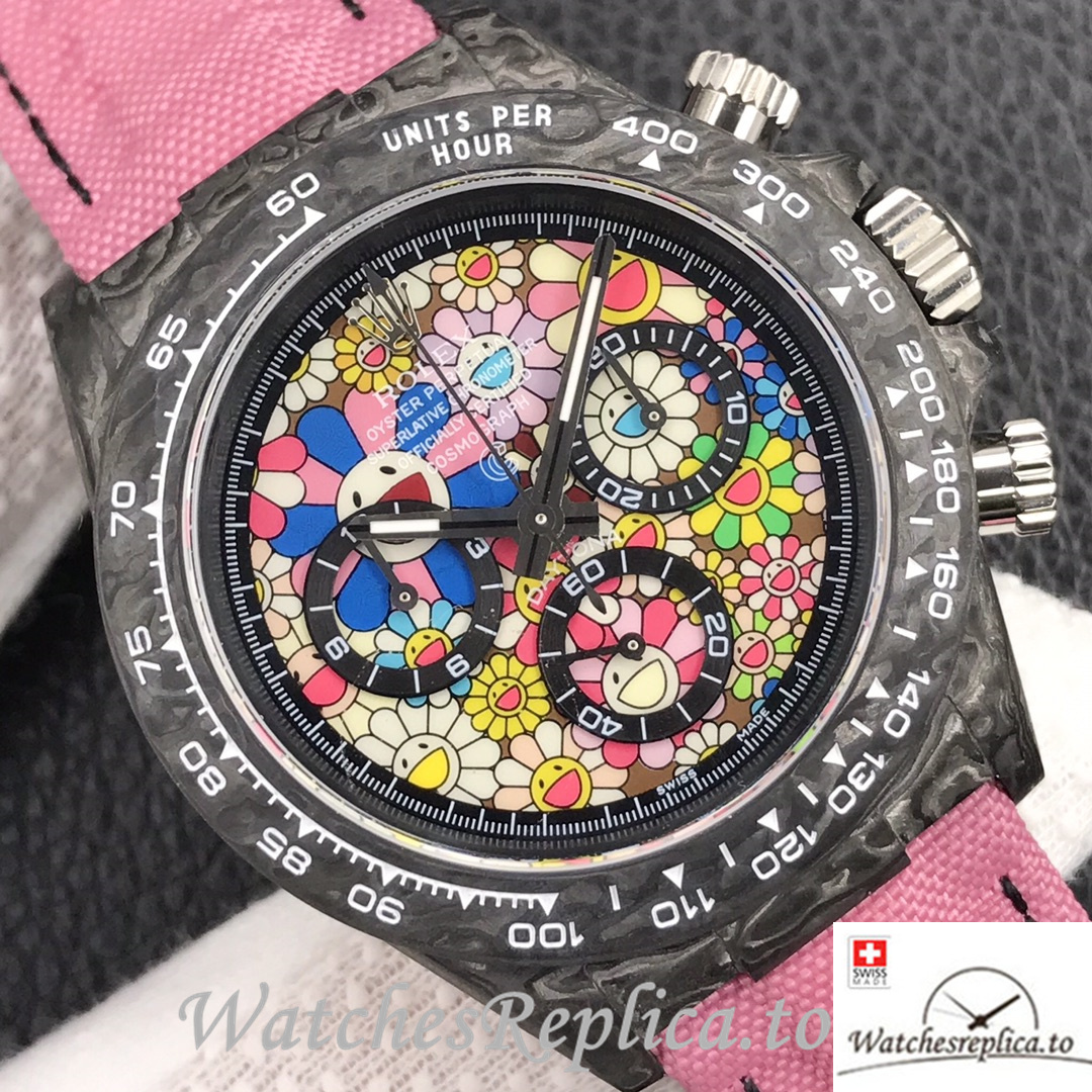 Swiss Rolex Daytona Replica Canvas strap 40MM Pink Dial - WatchesReplica.is