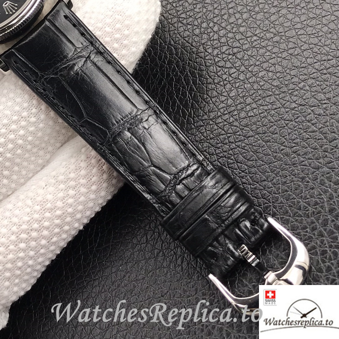 Swiss Rolex Cellini Replica Black Leather strap 39MM Black Dial - WatchesReplica.is
