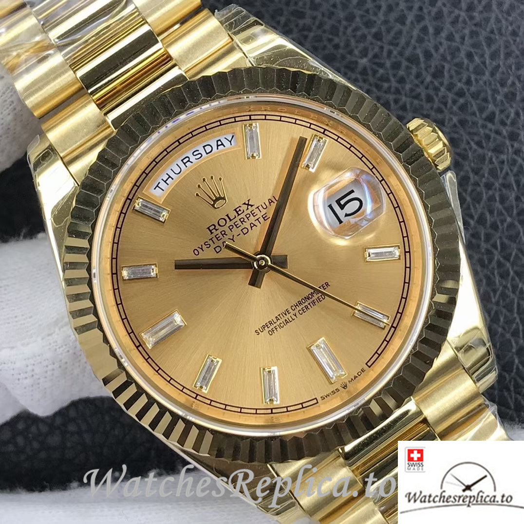 Swiss Rolex Day Date Replica 218399 Yellow Gold strap 40MM - WatchesReplica.is