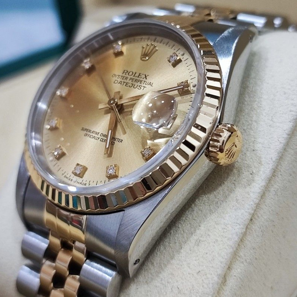Rolex Datejust Champagne Diamond Dial 16233 - WatchesReplica.is