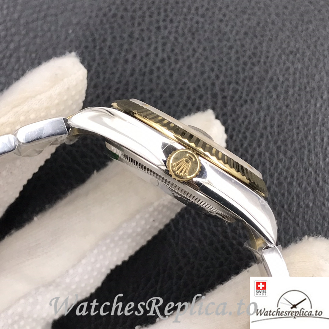 Swiss Rolex Datejust Replica Stainless steel strap 36MM Yellow Gold Green Dial Sticks Marks - WatchesReplica.is