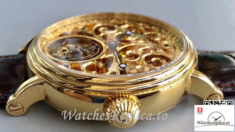 Swiss Patek Philippe Tourbillon Replica Yellow Gold Bezel 42MM - WatchesReplica.is