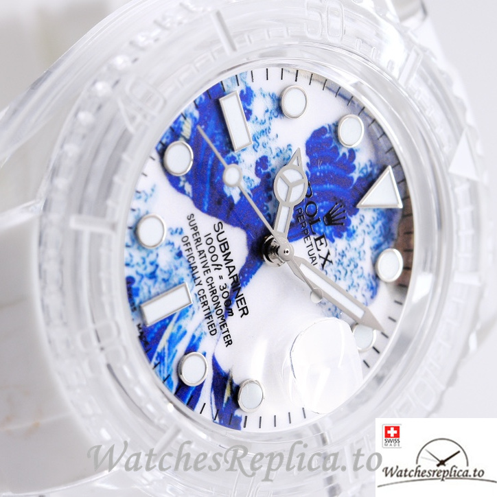 Swiss Rolex Submariner Replica Rubber strap 40MM PHANTOMLAB&ROLEX White and blue Dial - WatchesReplica.is