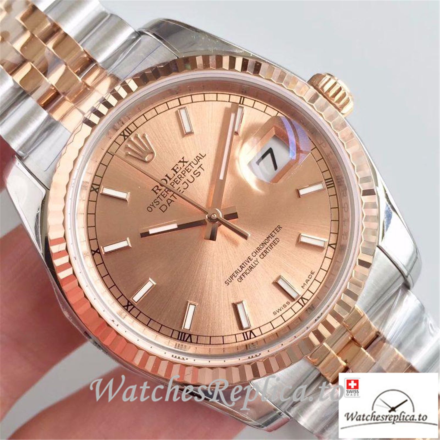 Swiss Rolex Datejust Replica 116234 002 Rose Gold Dial 36MM - WatchesReplica.is