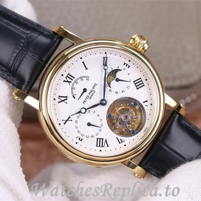 Patek Philippe Replica Complications Leather strap 42MM - WatchesReplica.is
