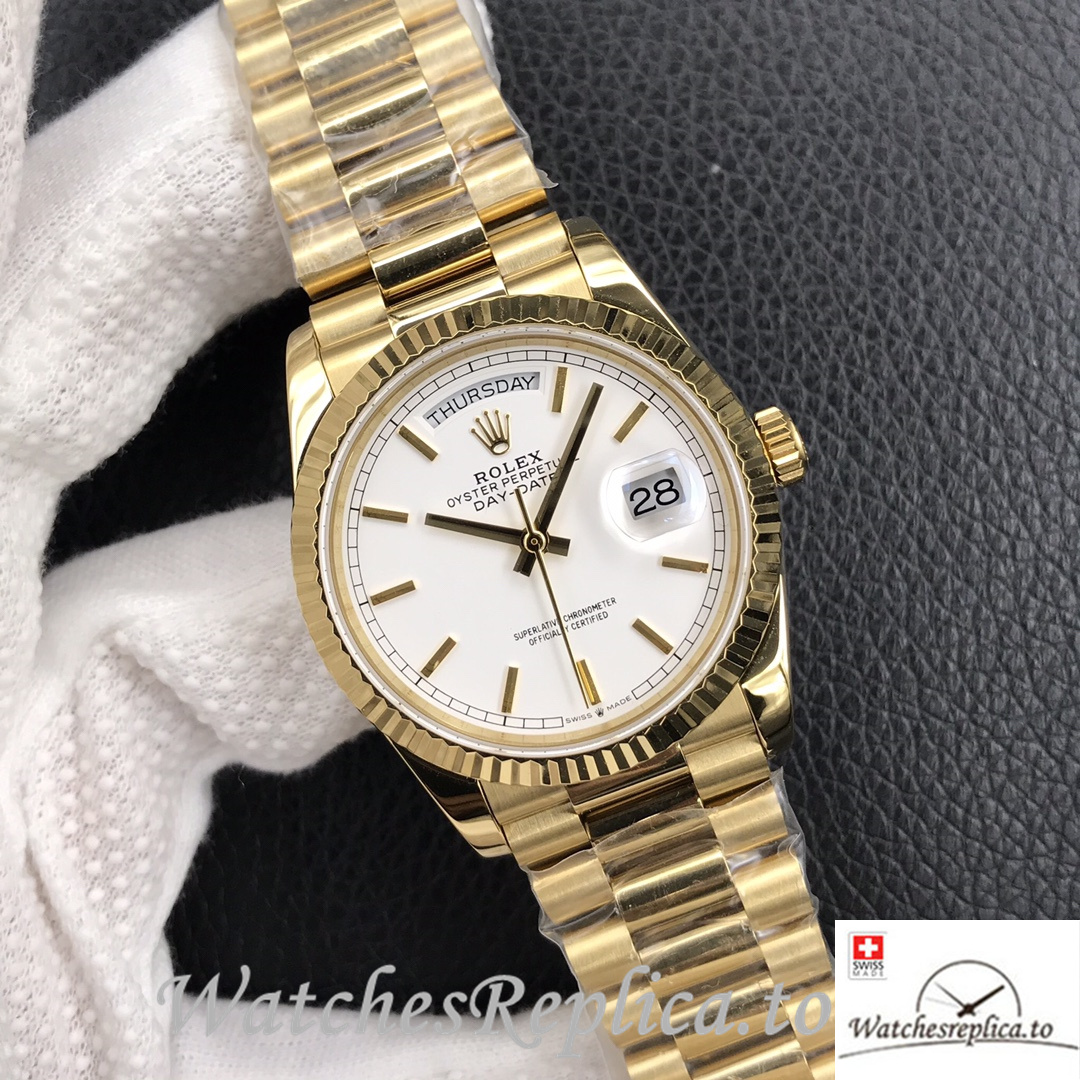 Swiss Rolex Day Date Replica 128238 Yellow Gold strap 36MM - WatchesReplica.is