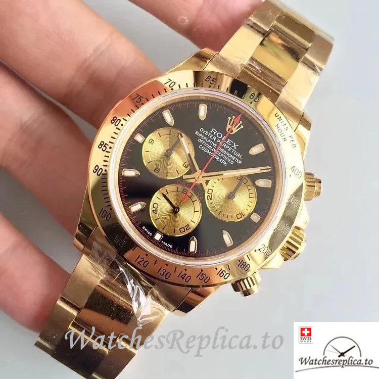 Swiss Rolex Daytona Replica 116508-0009 Yellow Gold strap 40MM - WatchesReplica.is