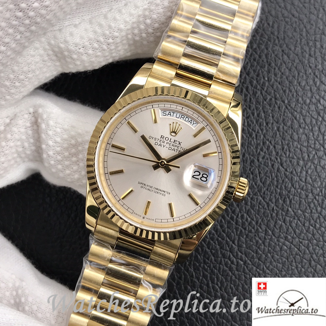 Swiss Rolex Day Date Replica 128238 Yellow Gold strap 40MM - WatchesReplica.is