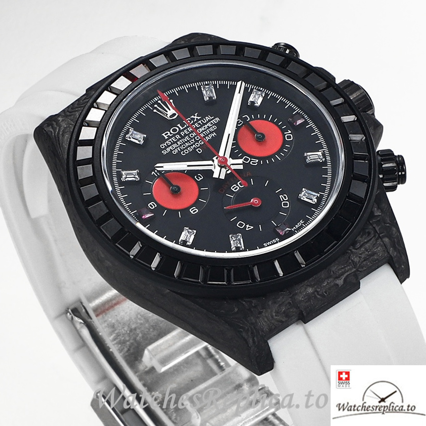 Swiss Rolex Daytona Replica White Rubber strap 40MM Black Dial - WatchesReplica.is