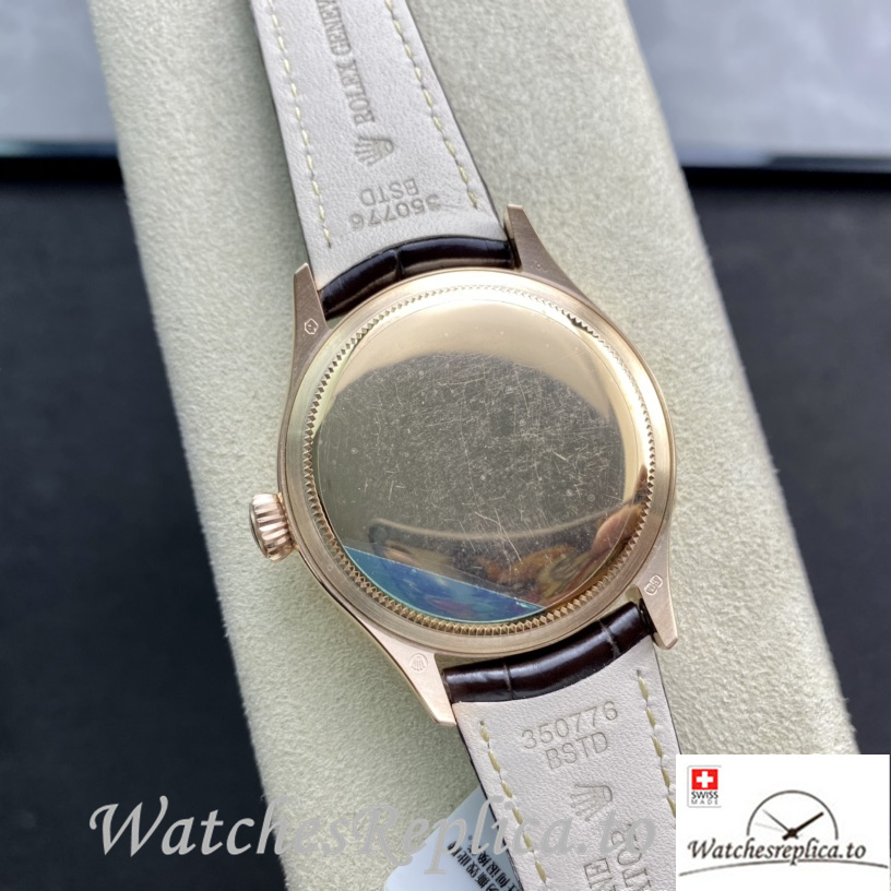 Swiss Rolex Cellini Replica Brown Leather strap 39MM Black Dial Yellow Gold Case - WatchesReplica.is