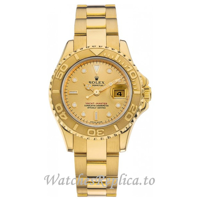 Replica Rolex Yacht-Master 169628 CH 29MM Yellow Gold strap Ladies Watch - WatchesReplica.is