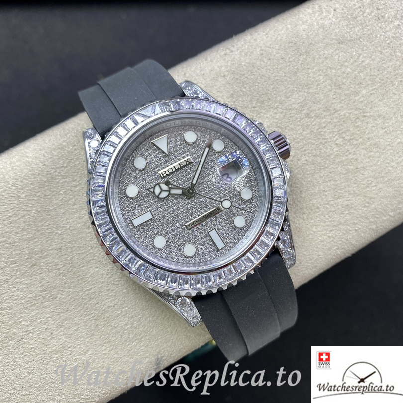 Swiss Rolex Yacht Master Replica 226679TBR Rubber strap 42MM Diamonds Dial - WatchesReplica.is