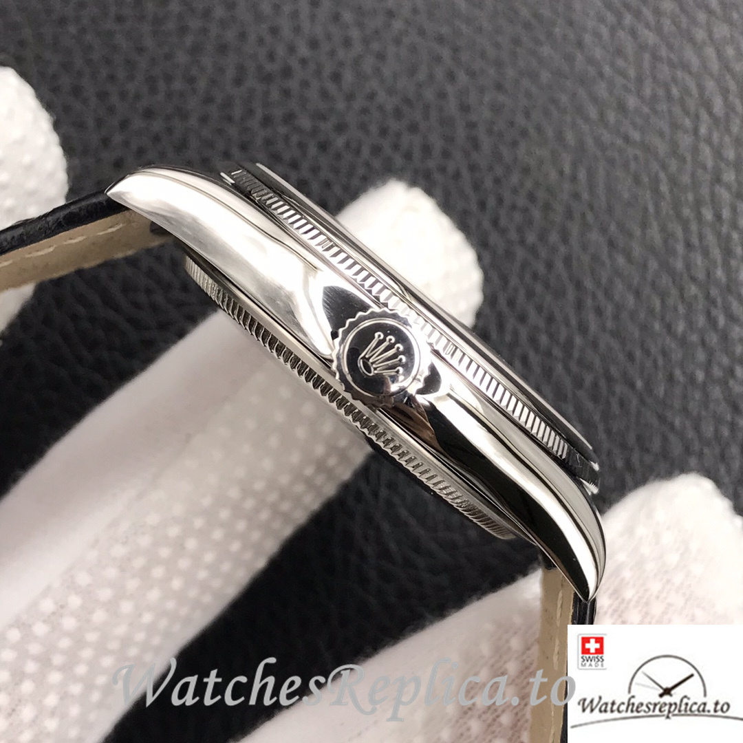 Swiss Rolex Cellini Replica Black Leather strap 39MM Black Dial - WatchesReplica.is