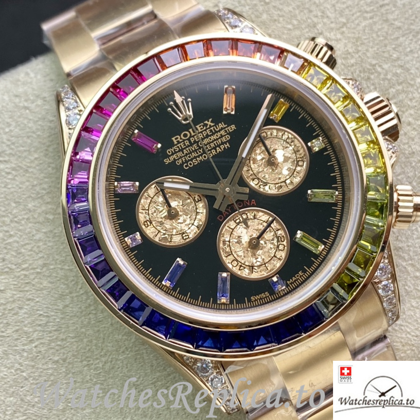 Swiss Rolex Daytona 116598RBOW Replica Rose Gold strap 40MM - WatchesReplica.is