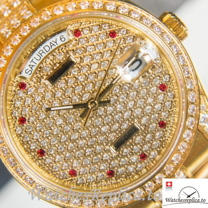 Swiss Rolex Day Date Replica Yellow Gold strap 40MM - WatchesReplica.is