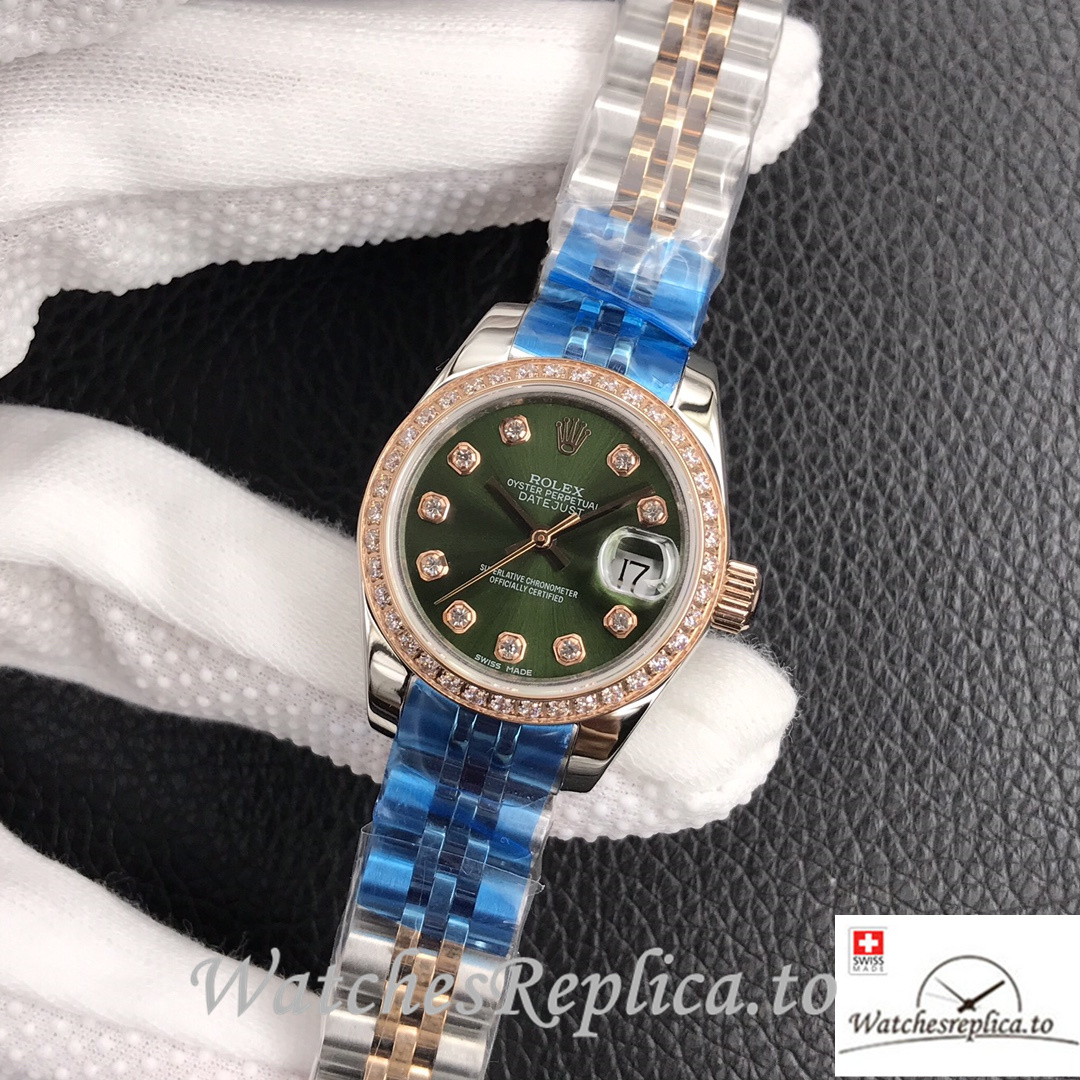 Swiss Rolex Datejust Replica 279174 Stainless steel strap 28MM Green Dial Diamonds - WatchesReplica.is