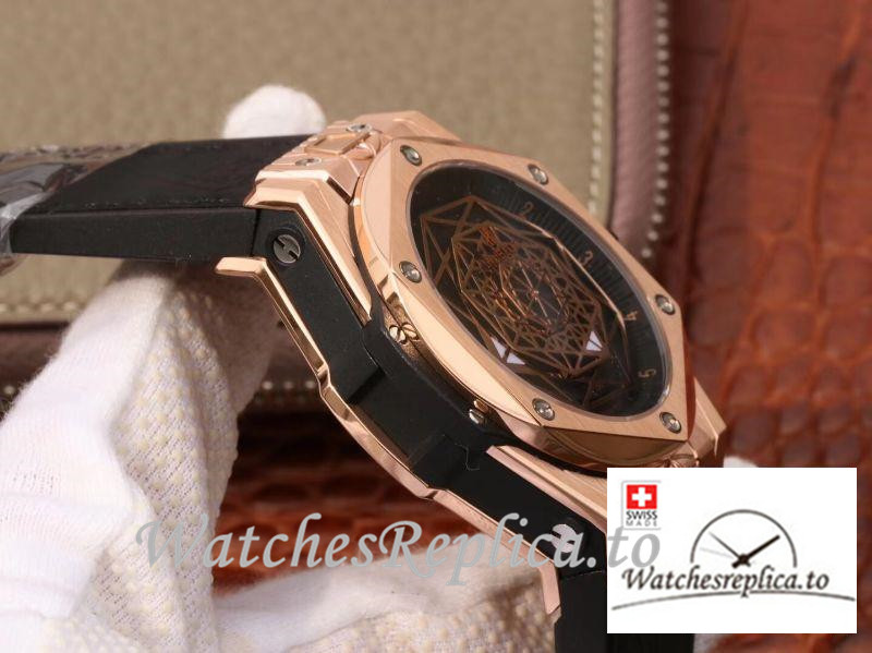 Swiss Hublot Big Bang Sang Bleu King Gold Replica 415.OX.1118.VR.MXM17 Black Strap 45MM - WatchesReplica.is