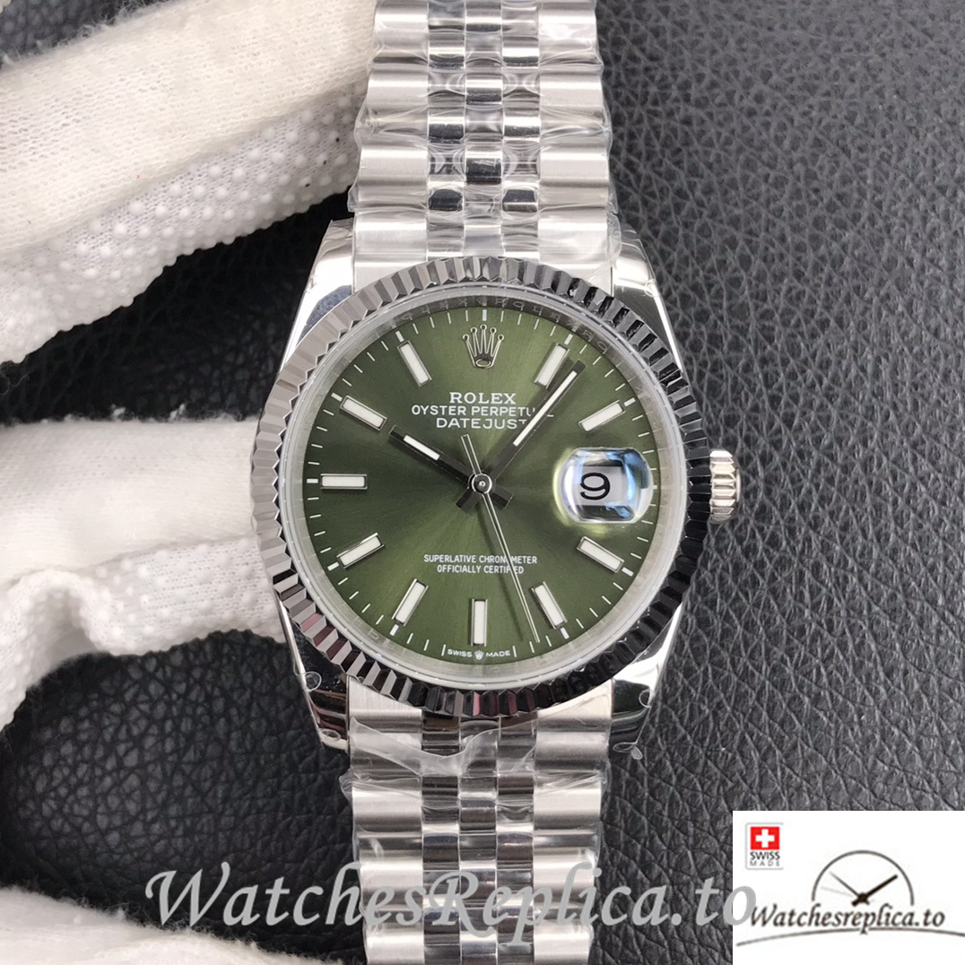 Swiss Rolex Datejust Replica Stainless steel strap 36MM Green Dial - WatchesReplica.is