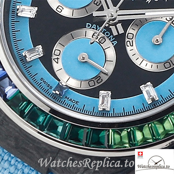 Swiss Rolex Daytona Replica Blue Canvas strap 40MM Blue Dial - WatchesReplica.is