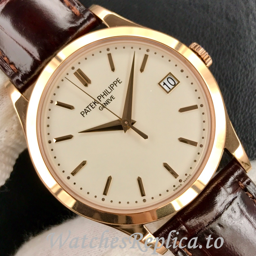 Patek Philippe Replica Calatrava 5296G Leather strap 38MM - WatchesReplica.is