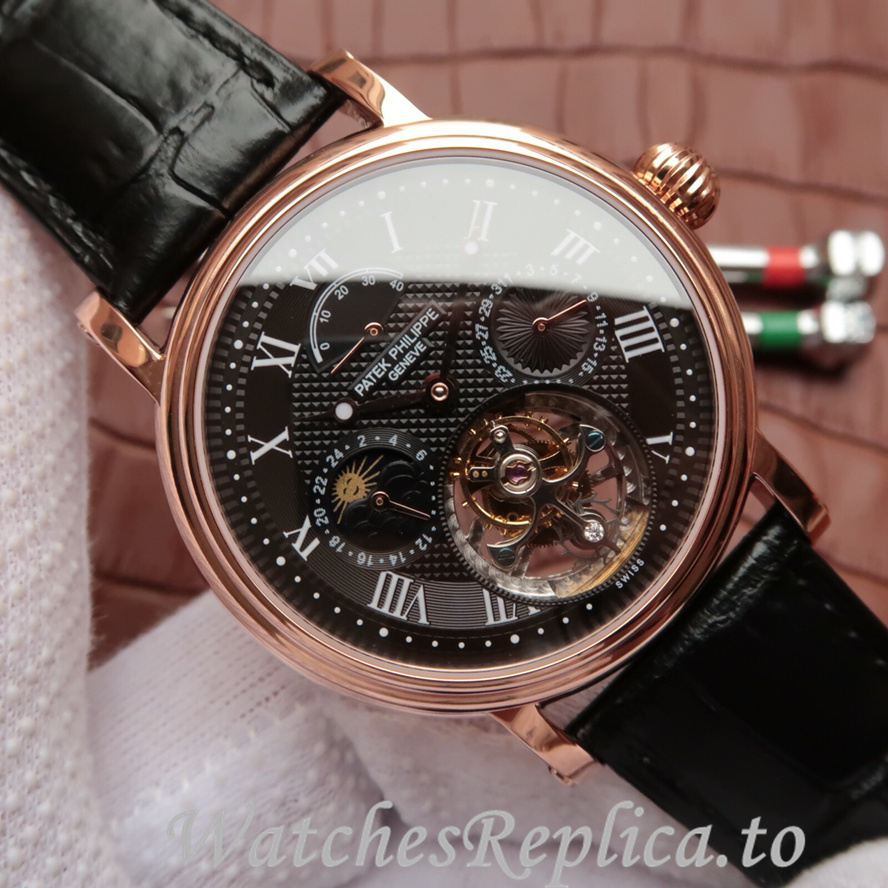 Patek Philippe Replica Complications Leather strap 42MM - WatchesReplica.is