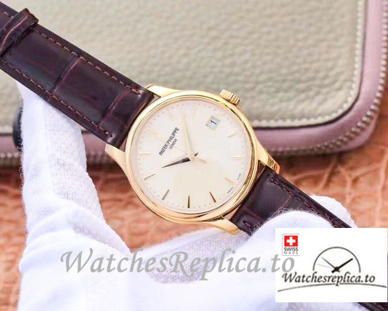 Swiss Patek Philippe Calatrava Yellow Gold Replica 5227J-001 Black Strap 39MM×10.2MM - WatchesReplica.is