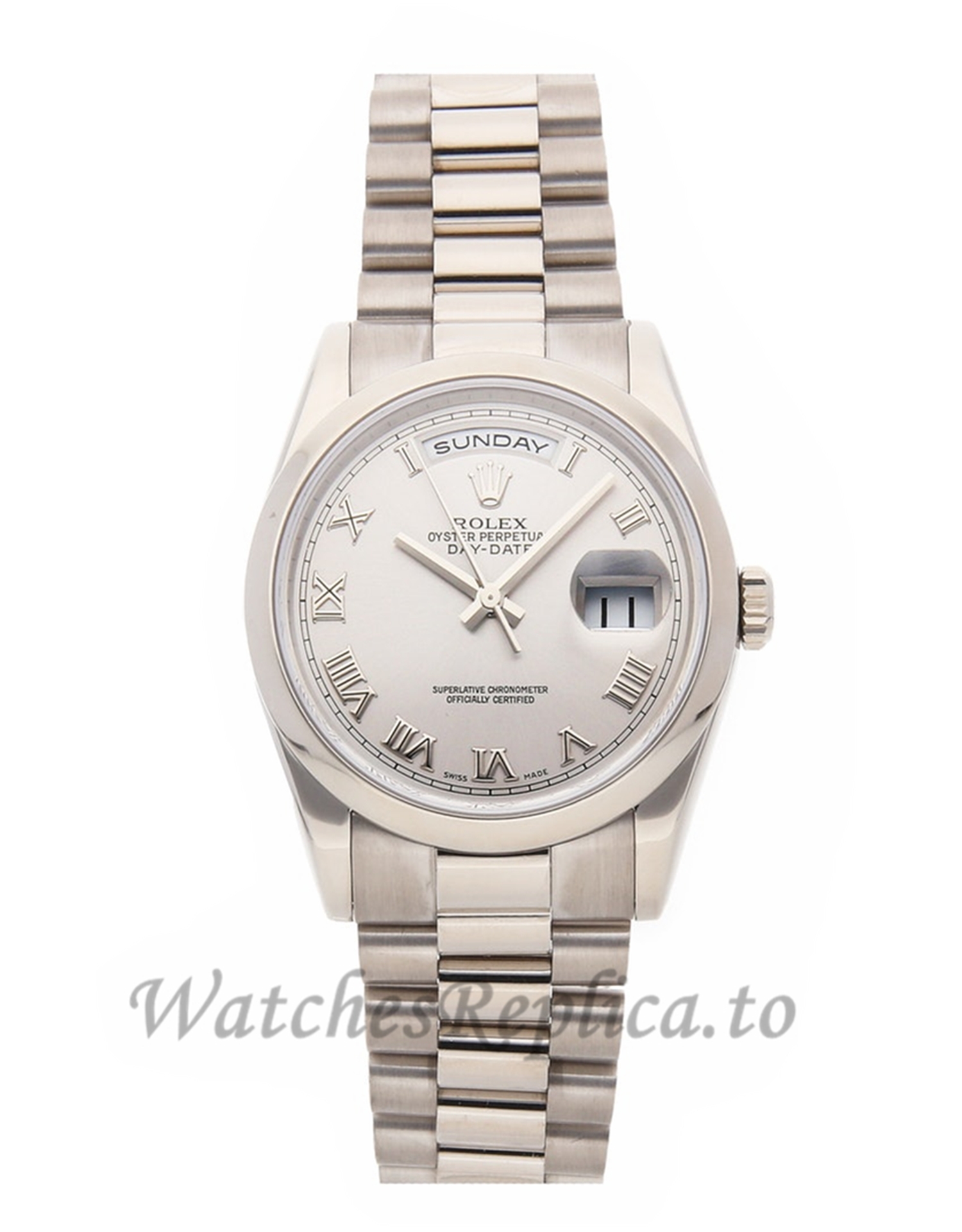 Rolex Replica Day-Date Silver Dial 118209 - WatchesReplica.is