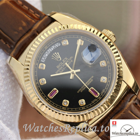 Swiss Rolex Day-Date Replica 118138 Leather strap 36MM - WatchesReplica.is