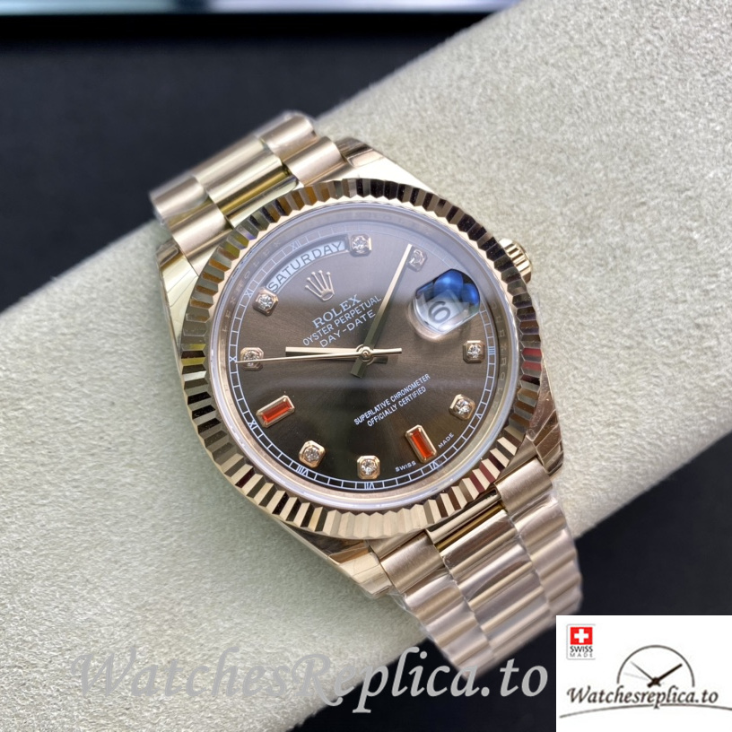 Swiss Rolex Day Date Replica 218235 Rose Gold strap 40MM - WatchesReplica.is